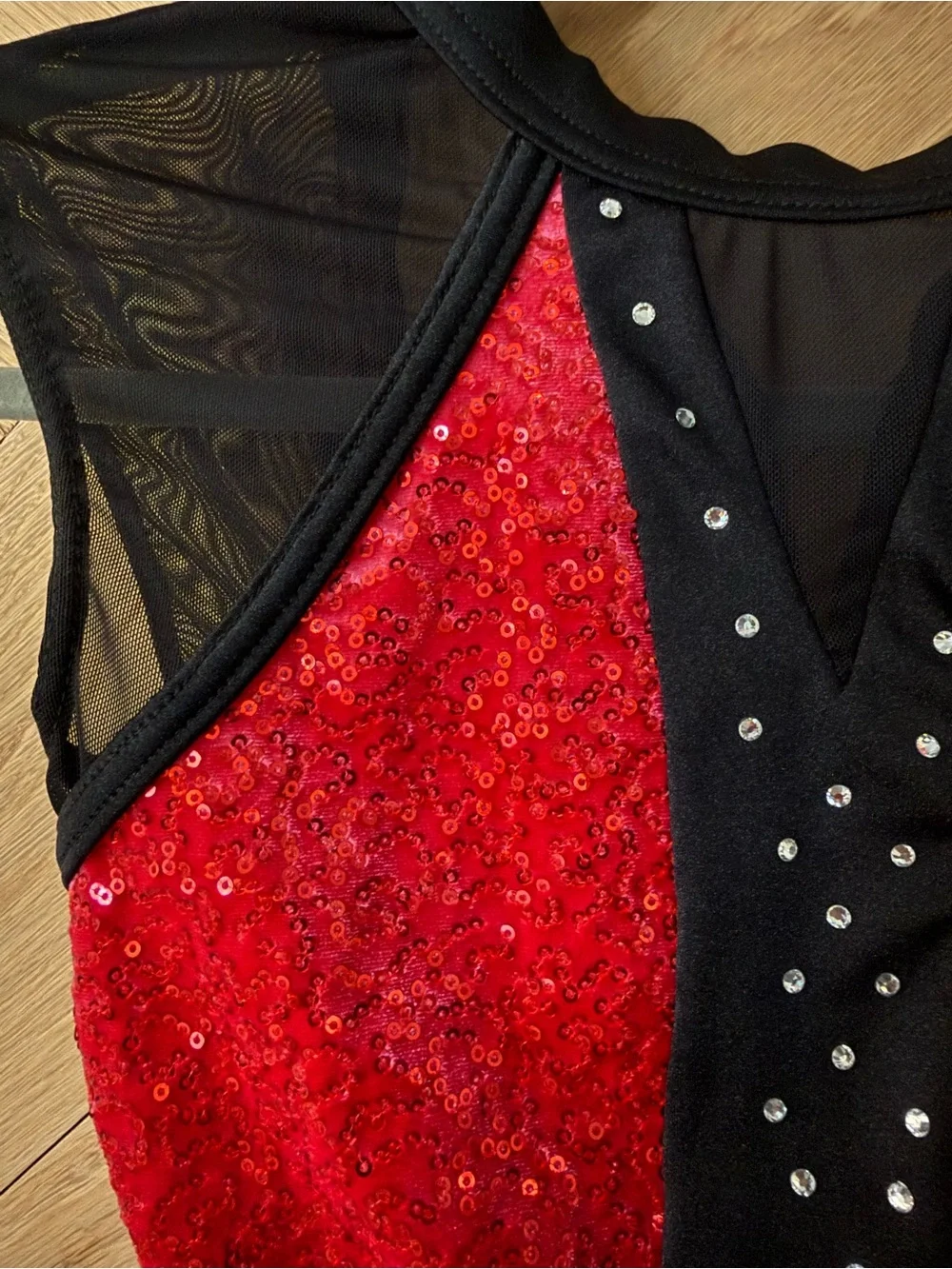 Weissman Black and Red Sequin Dance Unitard